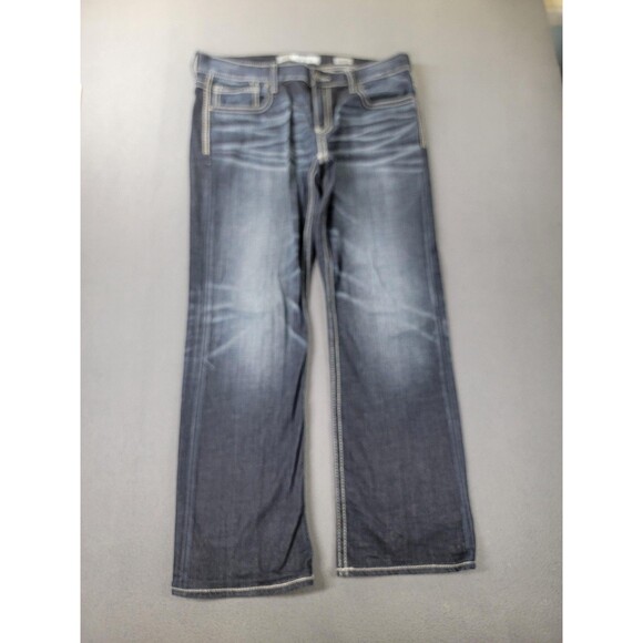 BKE Carter Jeans Mens 36R Blue Dark Wash Relaxed Straight Contrast Stitching - Picture 1 of 14